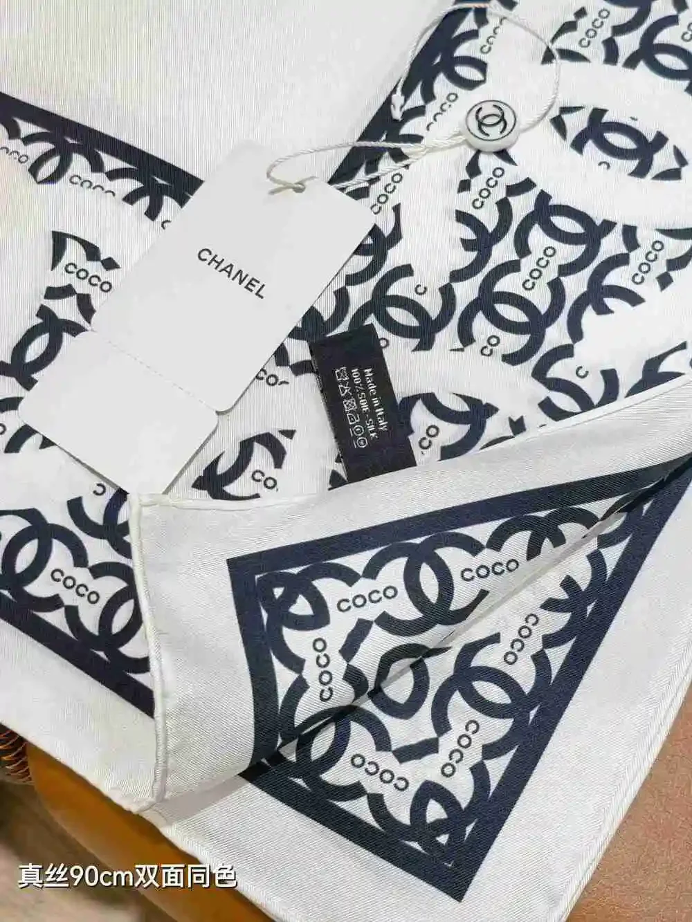 CHANEL Silk CC Logo Square Scarf 90×90cm